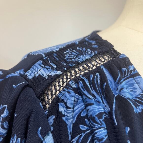 Harper Rose Navy Floral Puff Sleeve V Neck Midi Dress Size 8 - Picture 8 of 11